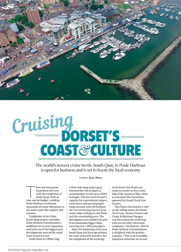 The World’s newest cruise berth in Poole Harbour – Dorset Magazine, September 2018 edition