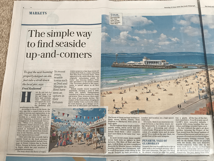 “To spot the next booming property hotspot-on-sea” Saturday Telegraph Property Section 15th June 2019