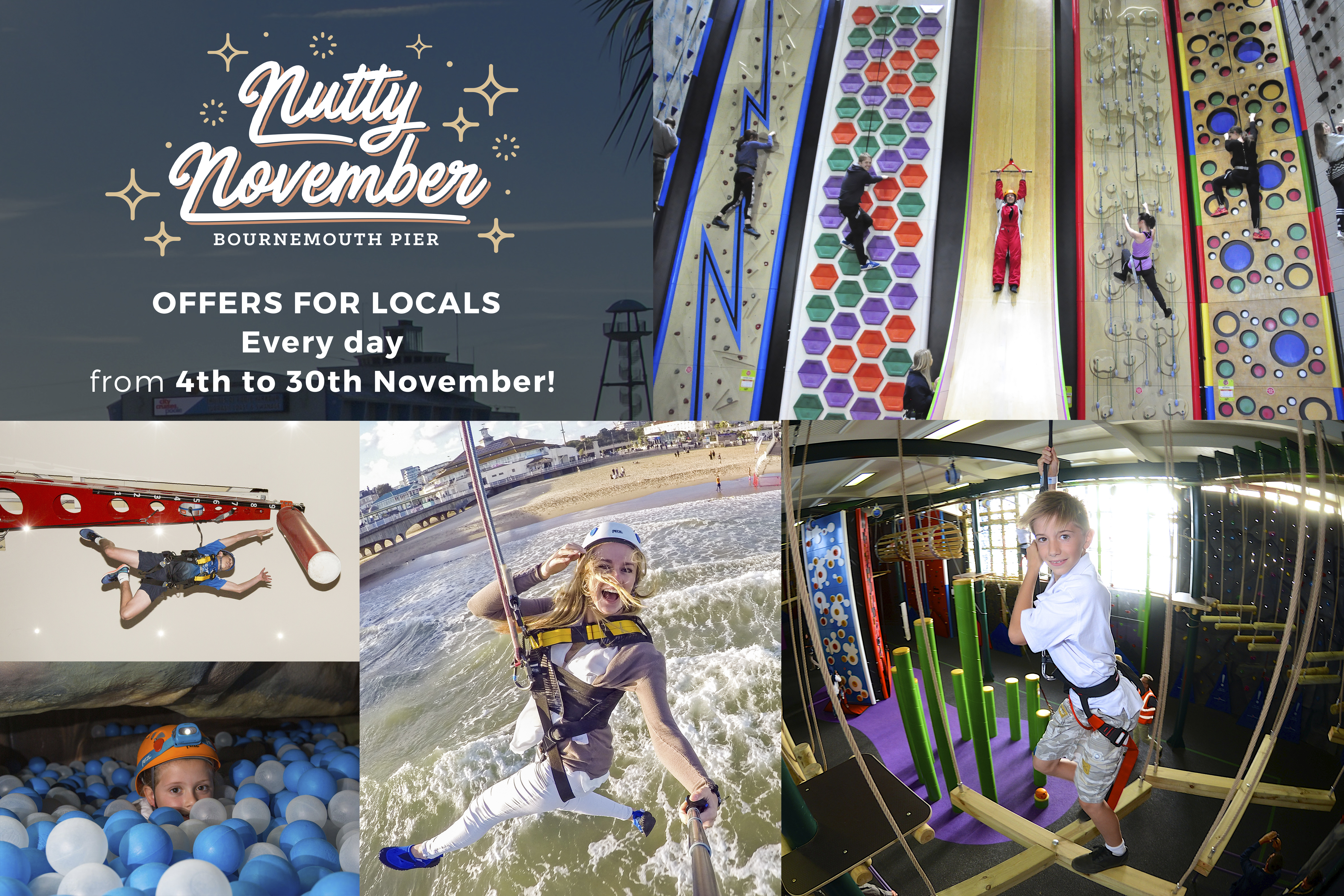 It’s ‘Nutty November’ on Bournemouth Pier – HALF PRICE offers on the Zip Wire, and climbing at RockReef!