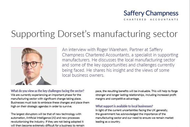 Saffery Champness supporting Dorset’s manufacturing sector