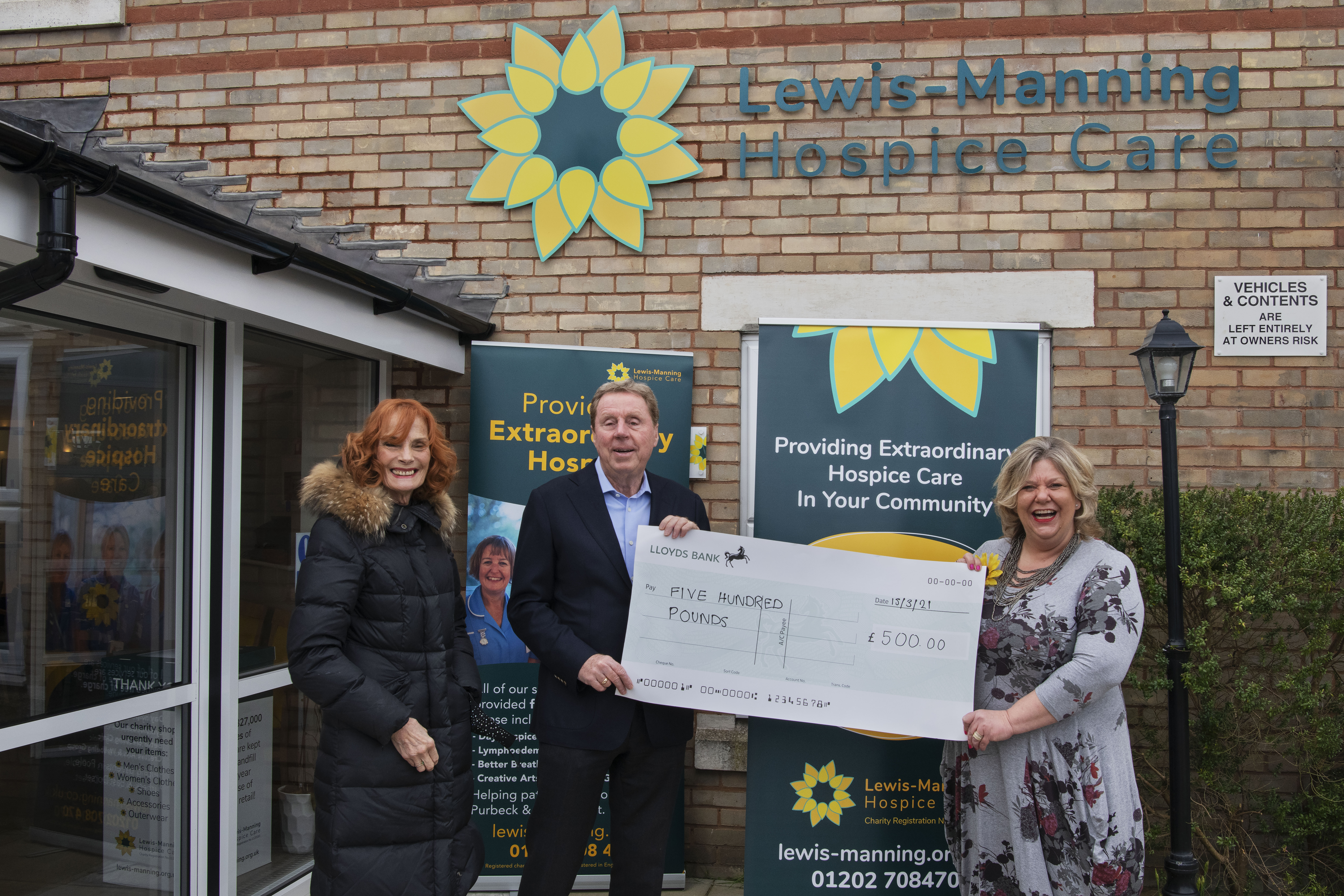 Lewis-Manning Hospice Care Patron Harry Redknapp presents Supermarket Sweep cheque!