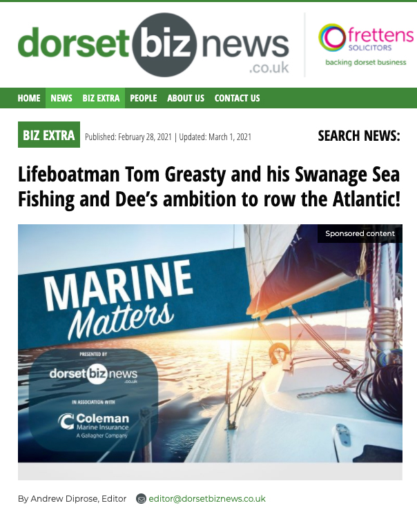 Lifeboatman Tom Greasty and his Swanage Sea Fishing and Dee’s ambition to row the Atlantic!