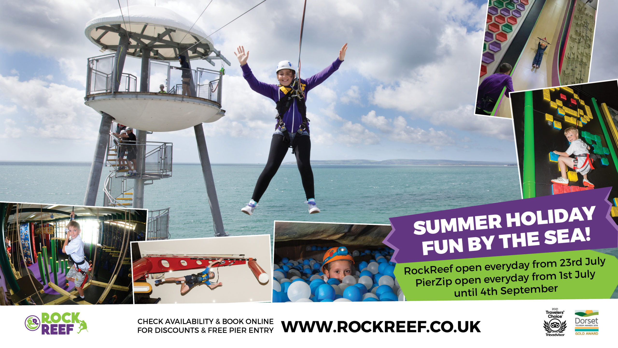 RockReef and PierZip on Bournemouth Pier will be open 7 days a week for summer holiday fun!