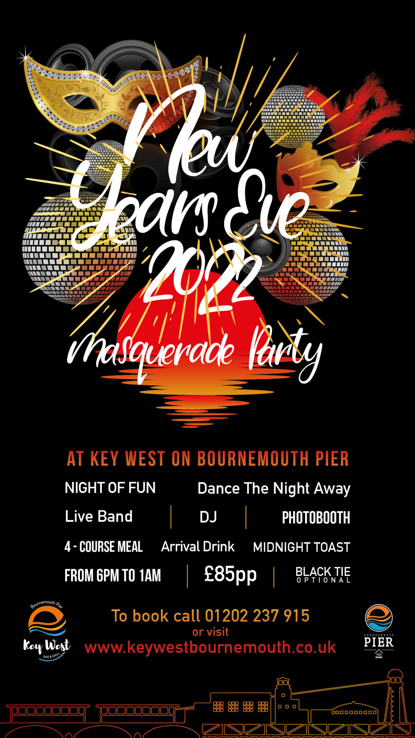 Celebrate the end of 2022 and bring in the New Year in style with a Masquerade Party at Bournemouth’s most unique venue!